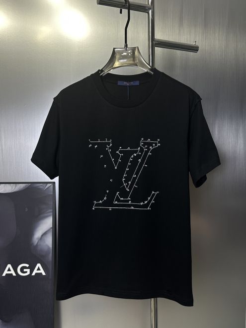 ルイ・ヴィトン半袖tシャツコピーブラックダブル糸純綿生地やわらかい高品質