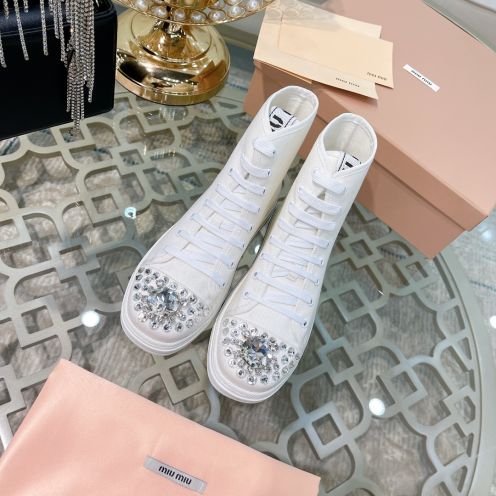 ミュウミュウ 靴 メルカリコピー ダイヤモンド ミドルカットシューズ 4色 ホワイト