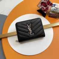 YSLバッグ イヴサンローランｎ級品 柔らかい 短バッグ シルバーメタル レザー財布 ブラック