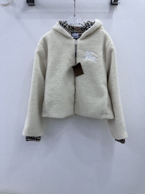 BURBERRYバーバリーのコート レディース激安通販 秋冬 暖かい チェック柄 柔らかい コートアウター ホワイト