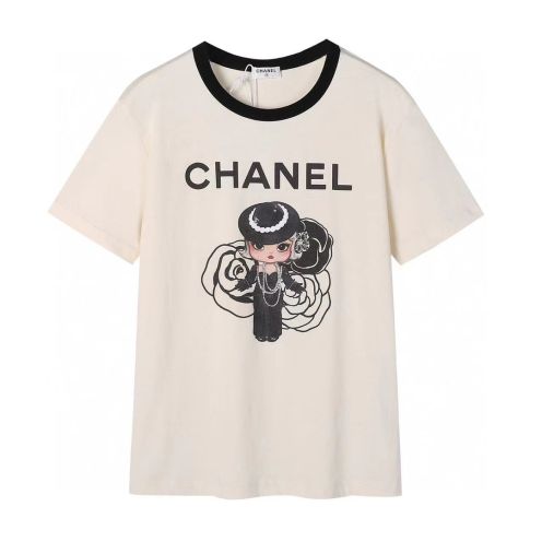 chanel シャネルトップス偽物 シャツ 柔らかい シンプル 純綿 短袖 アニメプリント ホワイト  