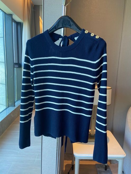 ディオール 見分け方ｎ級品 シャツ 長袖 コットン 純綿 柔らかいストライプセーター ホワイト ブルー