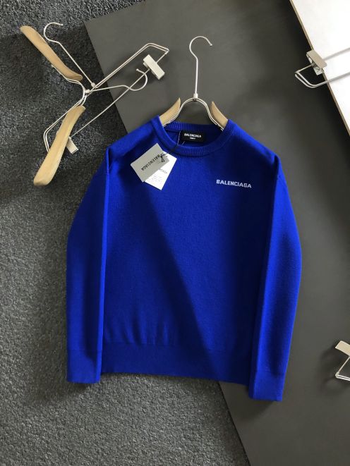 バレンシアガ カバ 見分け方コピー シンプル 柔らかい 長袖 純綿 セーター ブルー