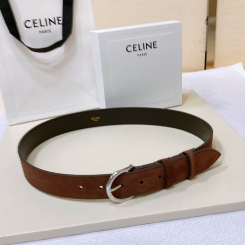 CELINEセリーヌ ベルト ナノｎ級品 牛革 ビジネス カジュアル プレゼント シルバーバックル ブラウン