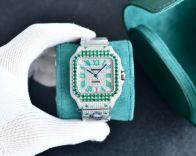 カルティエ 中国激安通販 腕時計 ステンレスバンド ワッチ グリーンダイヤモンド飾り グリーン