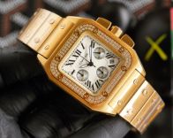 カルティエの腕時計コピー ステンレスバンド  ダイヤモンド飾り ワッチ  レディース 四角形 ゴールド