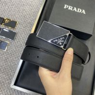 プラダ2024新作スーパーコピーベルトブラックレザーサイズ調整可能ファッション穴