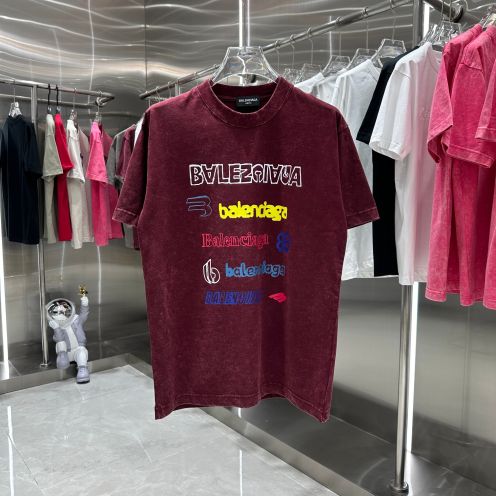 バレンシアガBALENCIAGA限定スーパーコピー半袖Tシャツコットンレッド柔らかい花柄レディースメンズ