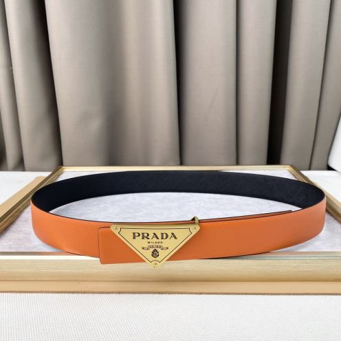 prada メンズ ベルト激安通販 メンズ ビジネス 紳士 レザー ゴールドバックル ブラックとオレンジ両面兼用