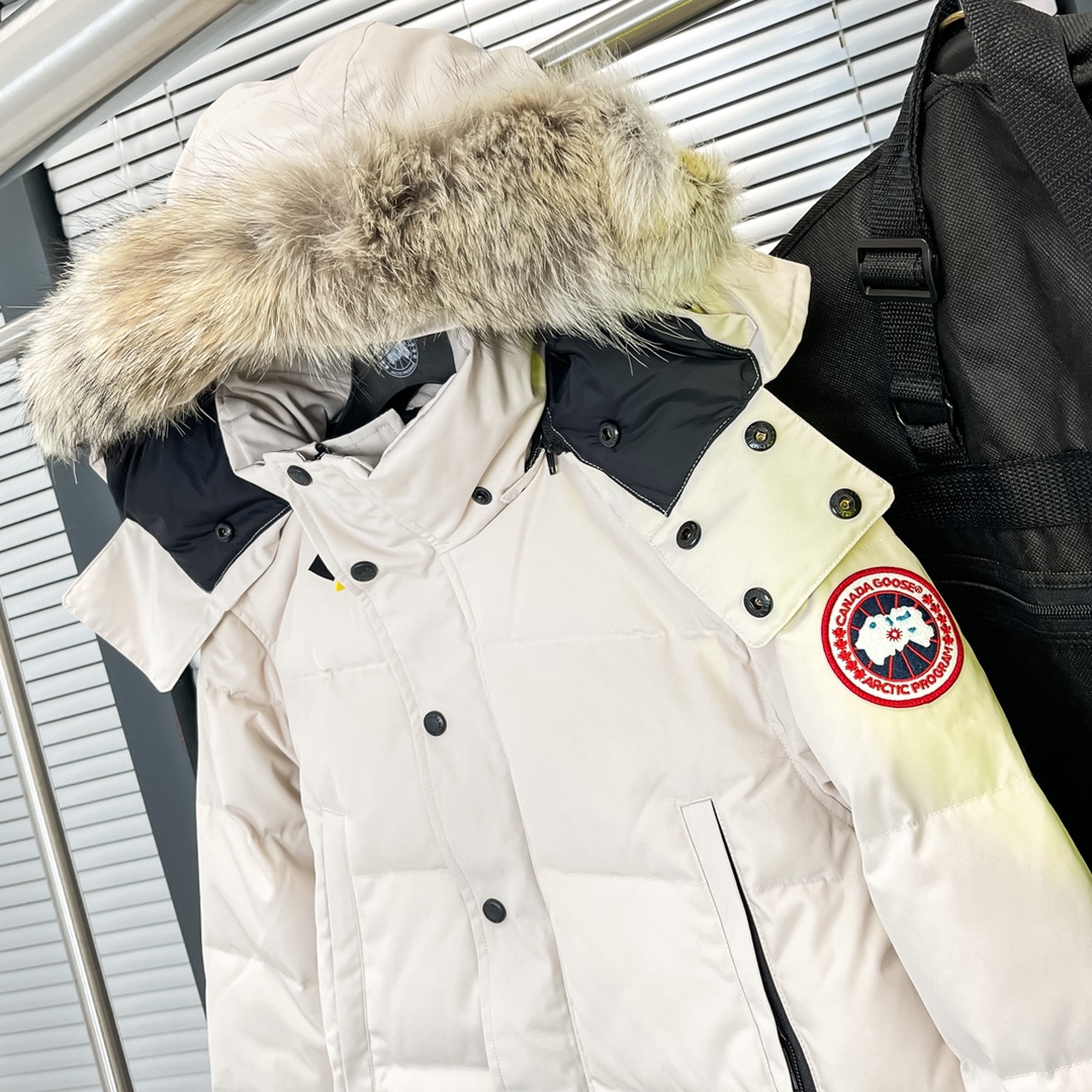 カナダグース軽量ダウンコート高級 ファッションダウンジャケット冬物人気ブランドフード付きホワイト_2