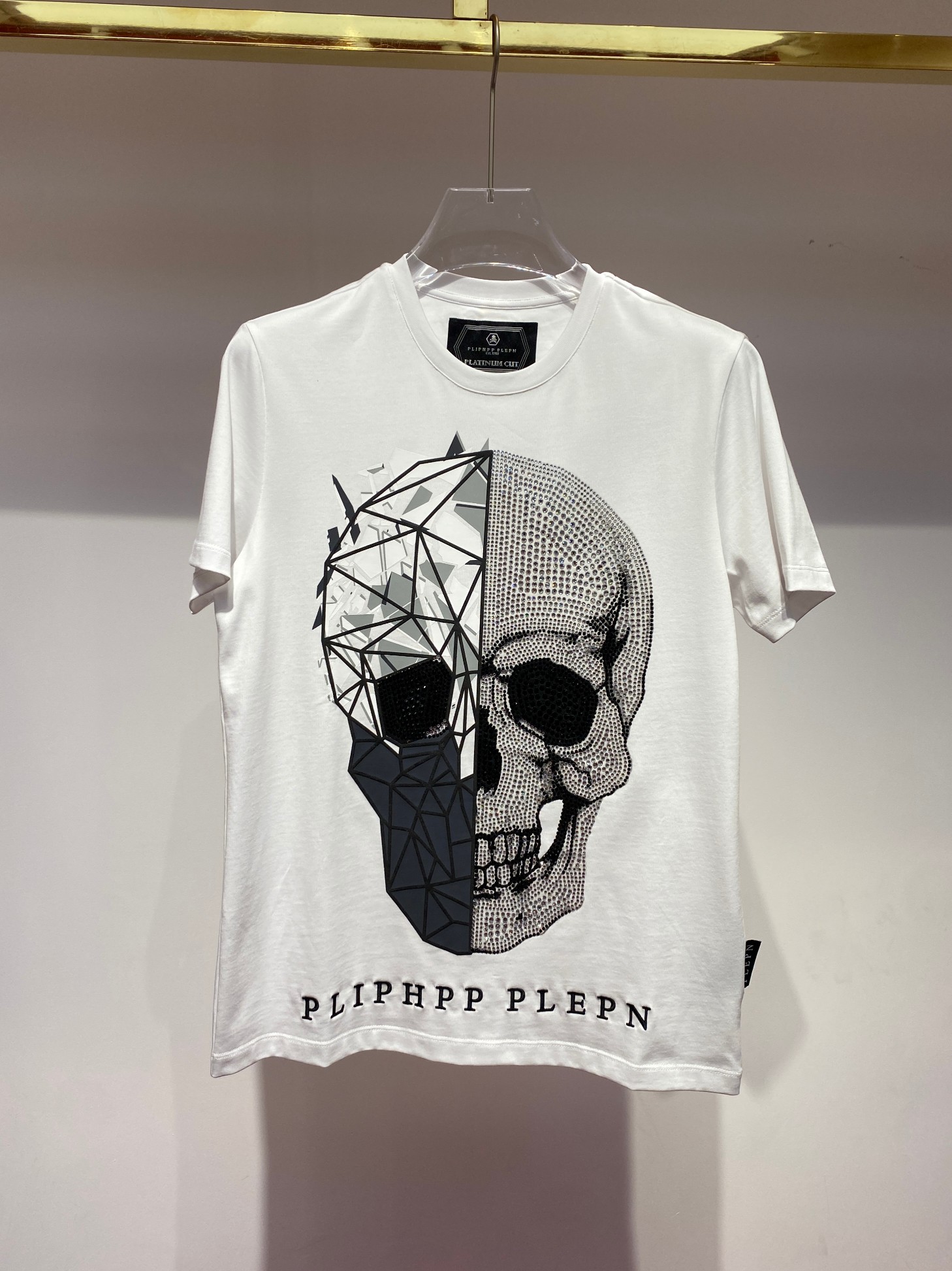 フィリッププレイン tシャツ偽物 ショートシャツ 半袖 ドクロプリント ホワイト_2