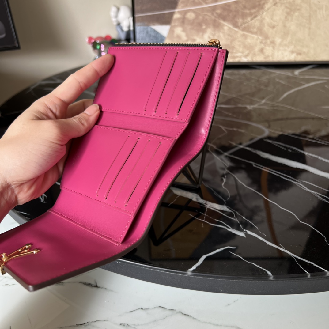 ヴィトン 3連 バッグ激安通販 封筒型財布 柔らかい 薄い 外ブラック 内ピンク_5