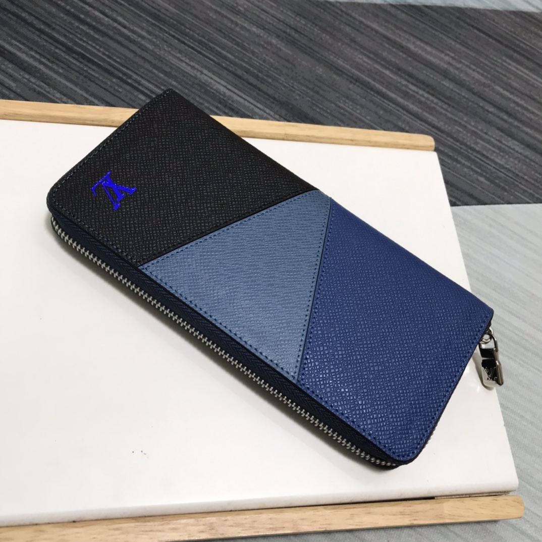 ルイヴィトンの素材ｎ級品 レザー 柔らかい メンズ 薄い 縦型ファスナー財布 ブルー_1