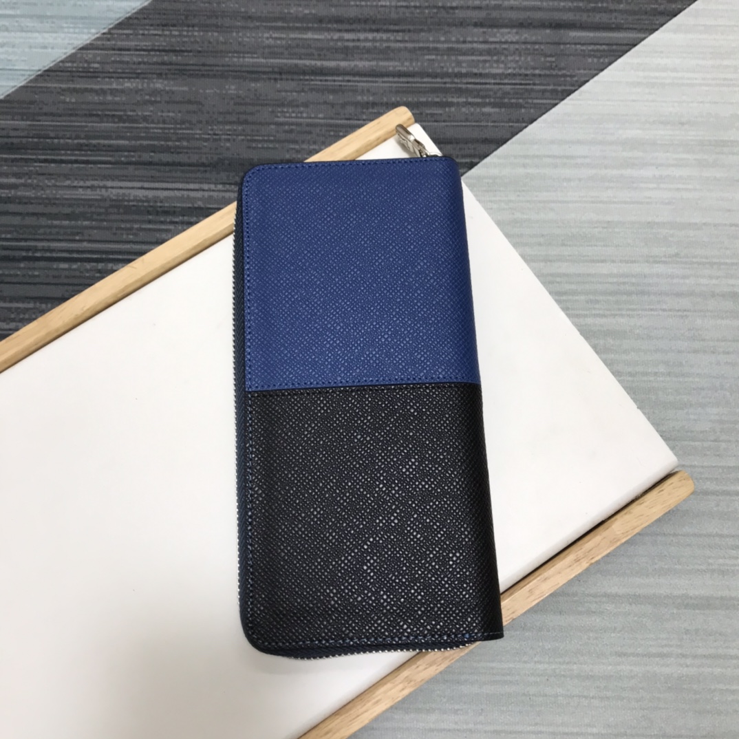 ルイヴィトンの素材ｎ級品 レザー 柔らかい メンズ 薄い 縦型ファスナー財布 ブルー_2