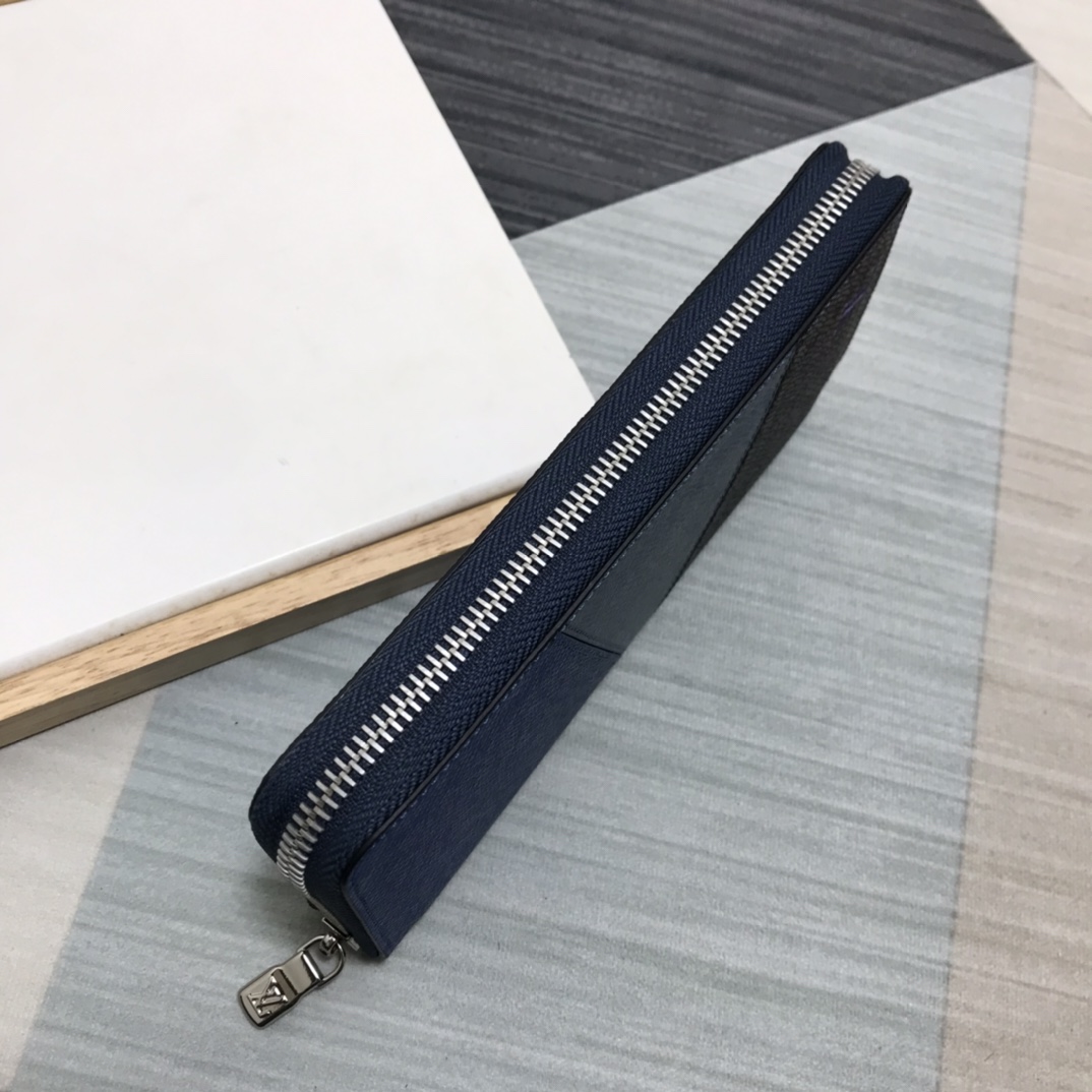 ルイヴィトンの素材ｎ級品 レザー 柔らかい メンズ 薄い 縦型ファスナー財布 ブルー_3