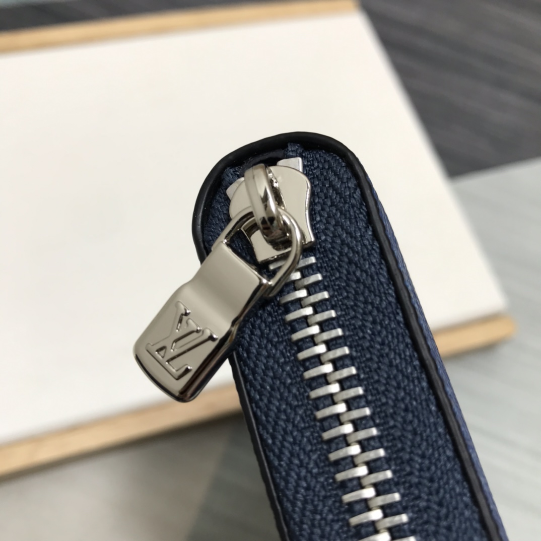 ルイヴィトンの素材ｎ級品 レザー 柔らかい メンズ 薄い 縦型ファスナー財布 ブルー_5