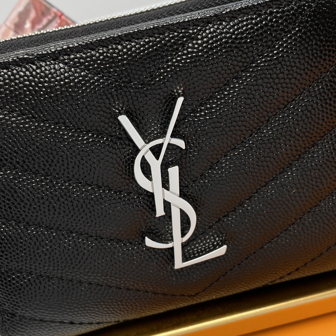 YSLバッグ イヴサンローランｎ級品 柔らかい 短バッグ シルバーメタル レザー財布 ブラック_8