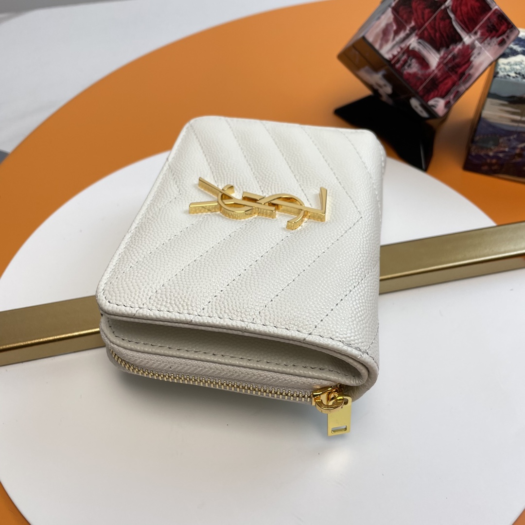 イヴサンローラン鞄スーパーコピー 柔らかい 短バッグ ゴールドメタル レザー財布 ホワイト_2