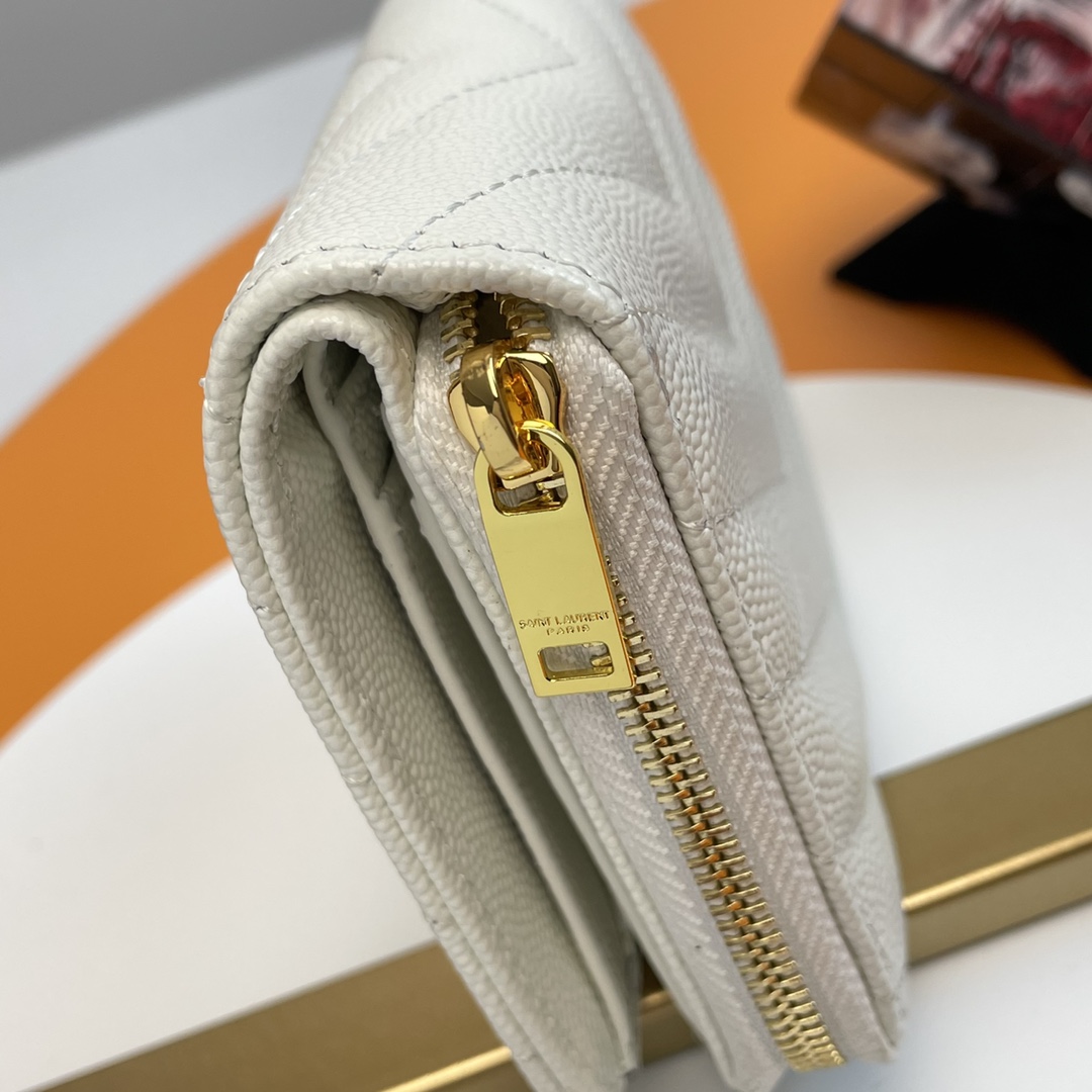 イヴサンローラン鞄スーパーコピー 柔らかい 短バッグ ゴールドメタル レザー財布 ホワイト_4