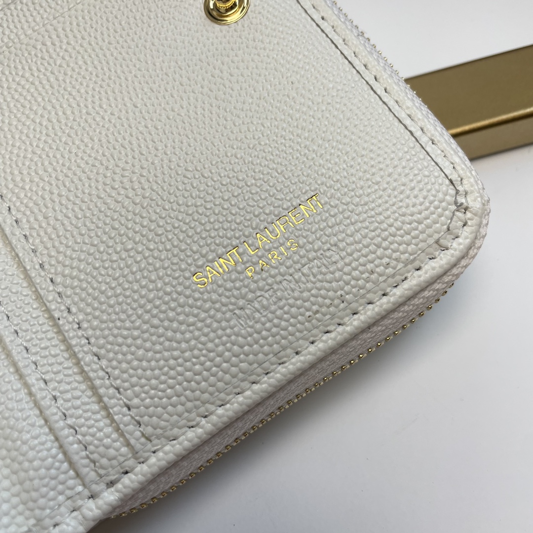 イヴサンローラン鞄スーパーコピー 柔らかい 短バッグ ゴールドメタル レザー財布 ホワイト_6