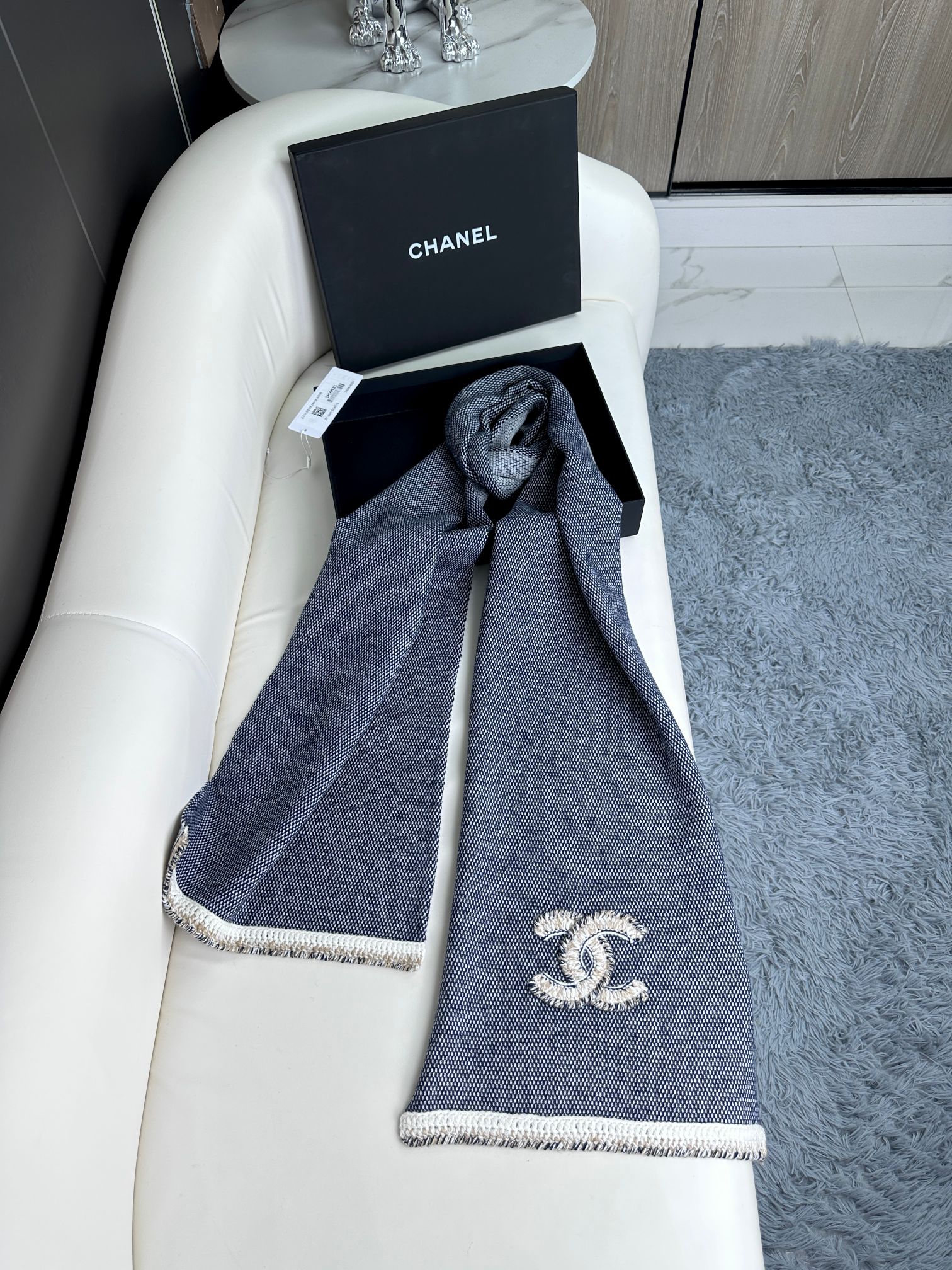 CHANEL2023新品 chanel スカーフ 真贋コピー 暖かい 大判 通勤 旅行 レディース 冷え対策 グレイ_4