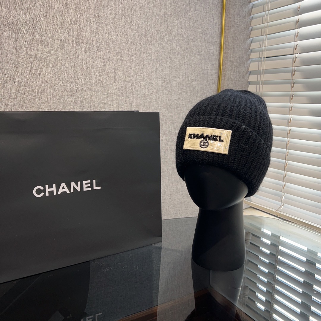 CHANEL2023新作 ハット ハイブランドコピー レディース 温かい帽子 キャップ 冬のニット帽  ファッション ブラック_1