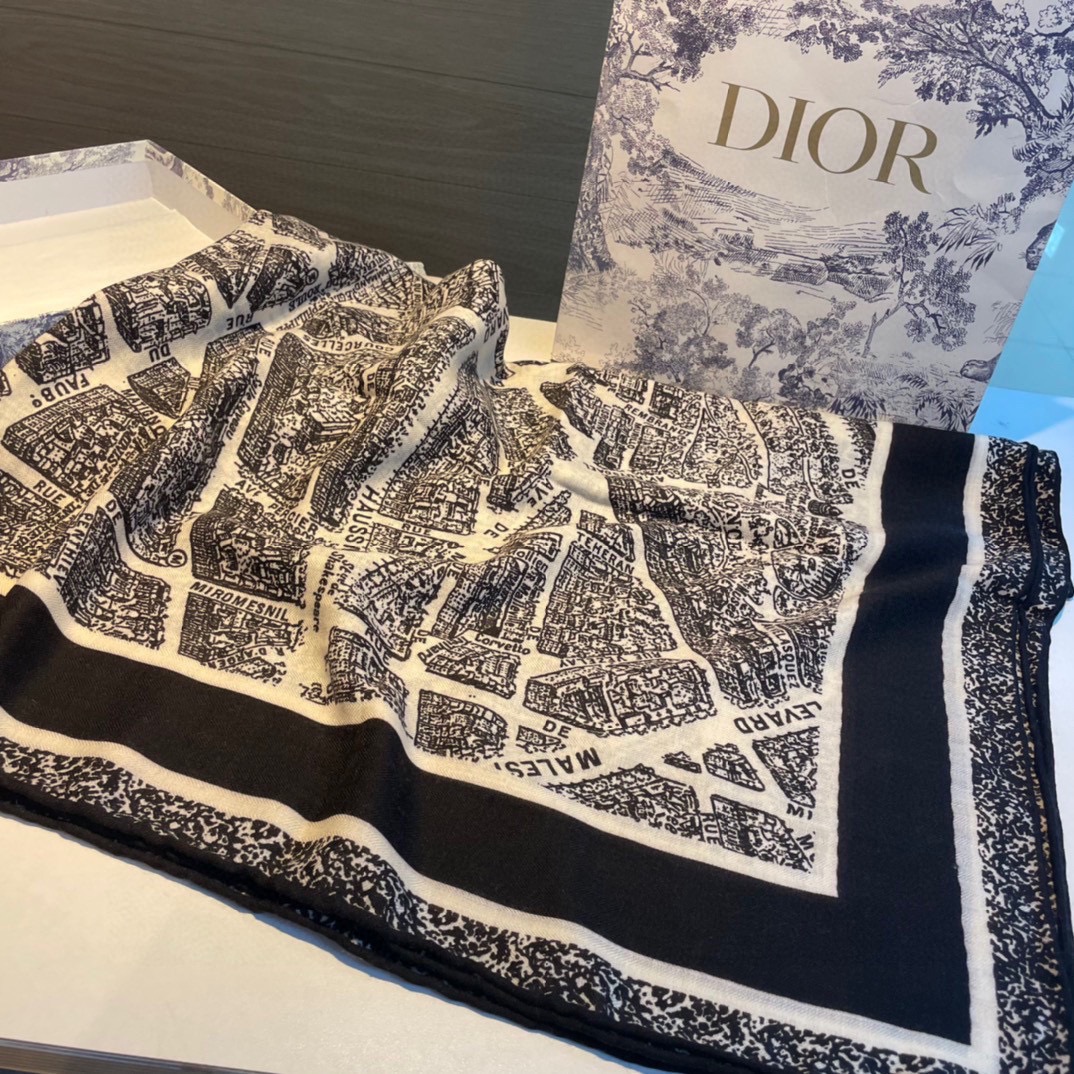 DIORディオール マフラー 価格激安通販 マフラー イタリア レディース シルクスカーフ シンプル ブラック_4