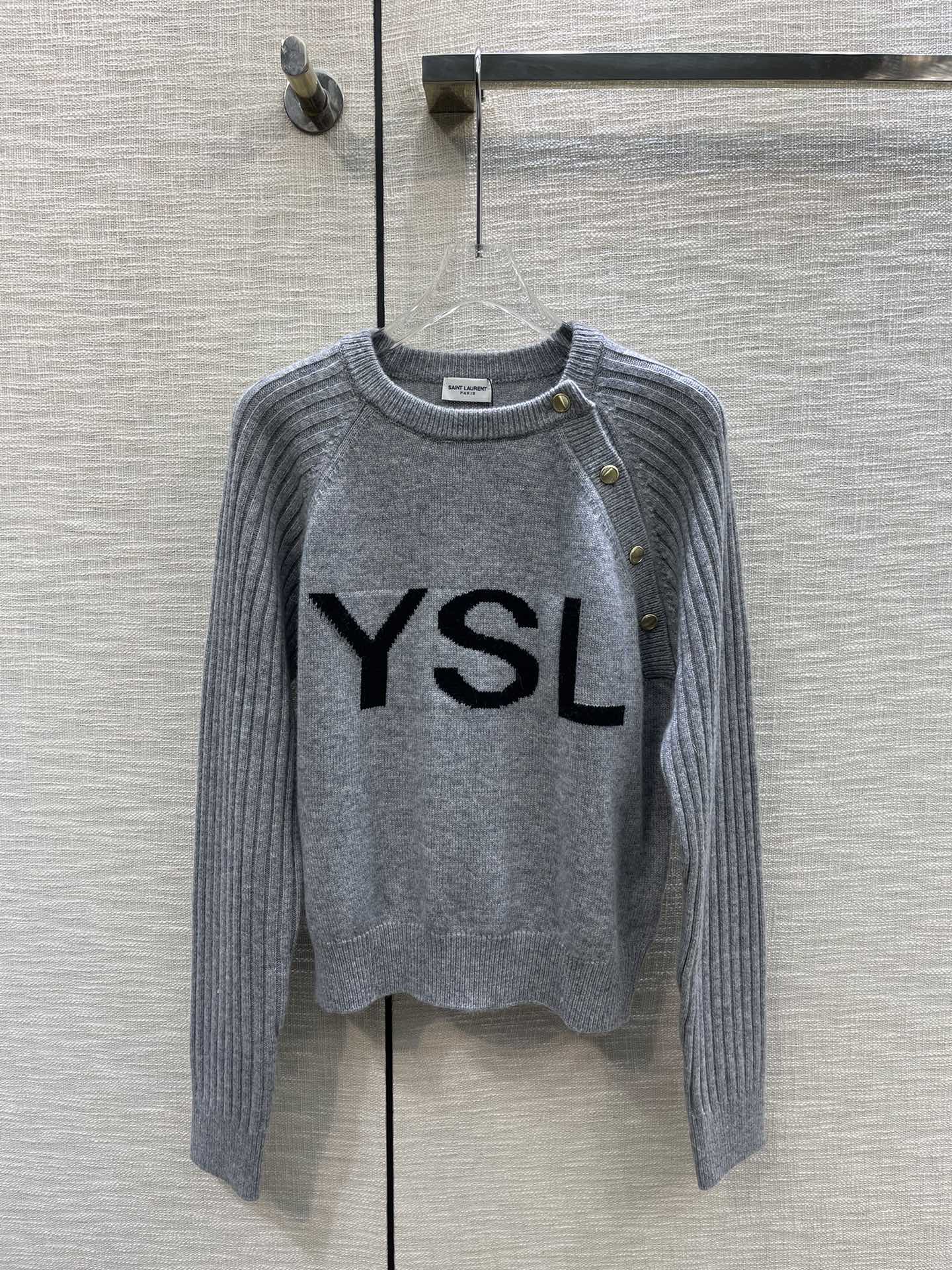 YSL サンローラントップスコピー セーター 秋冬トップス 温かい シンプル コットン 3色 グレイ_1