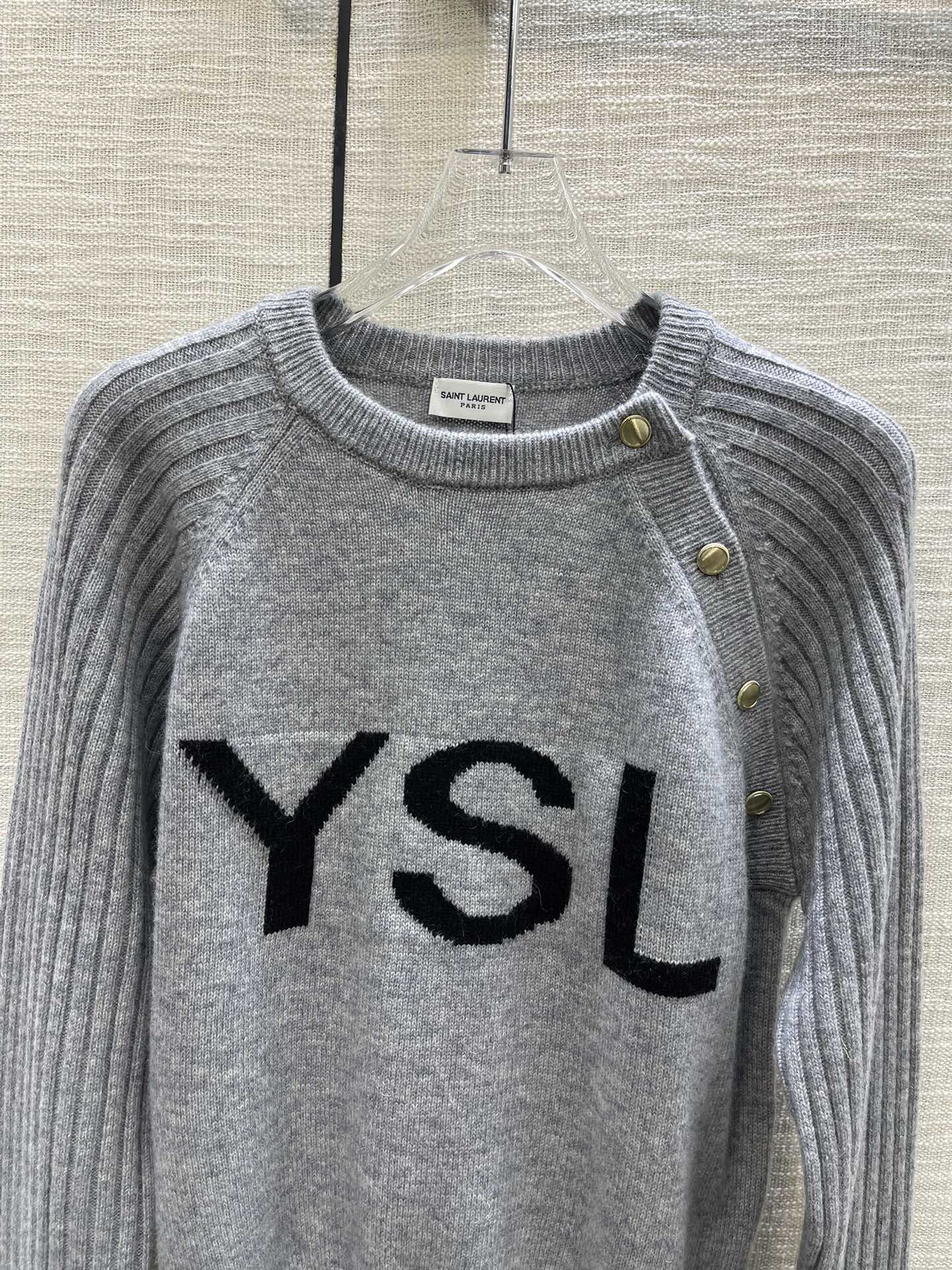YSL サンローラントップスコピー セーター 秋冬トップス 温かい シンプル コットン 3色 グレイ_2