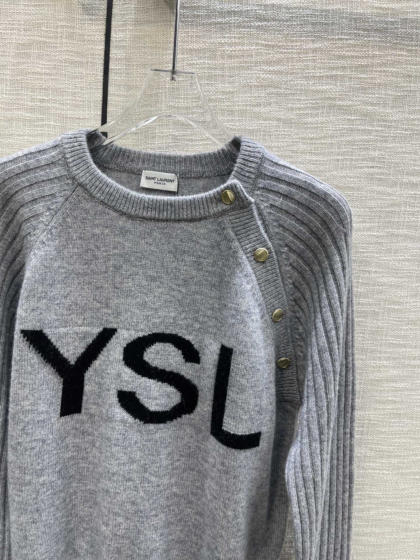YSL サンローラントップスコピー セーター 秋冬トップス 温かい シンプル コットン 3色 グレイ_4