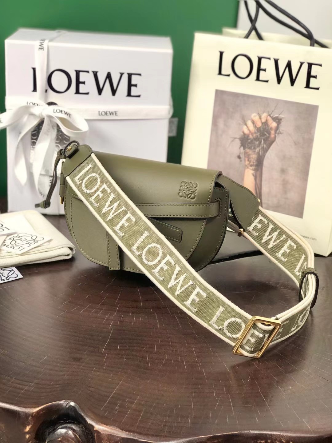 ロエベLOEWEスーパーコピーバッグレザーグリーン斜めかけ花柄レディース_5