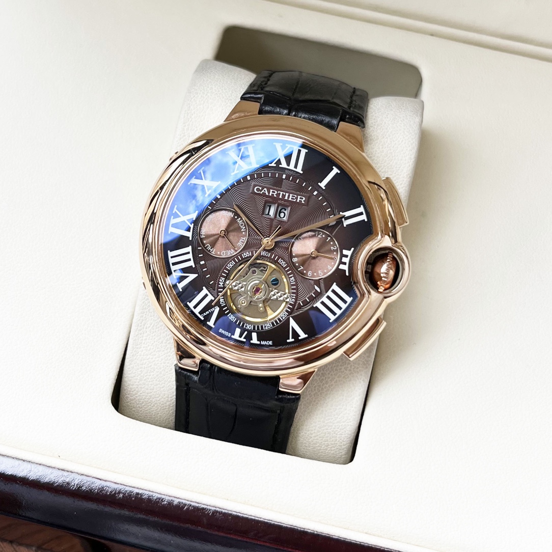 CARTIERカルティエに似てる時計スーパーコピー フランス 薄いワッチ レザー 丸い形 ブラウン_3
