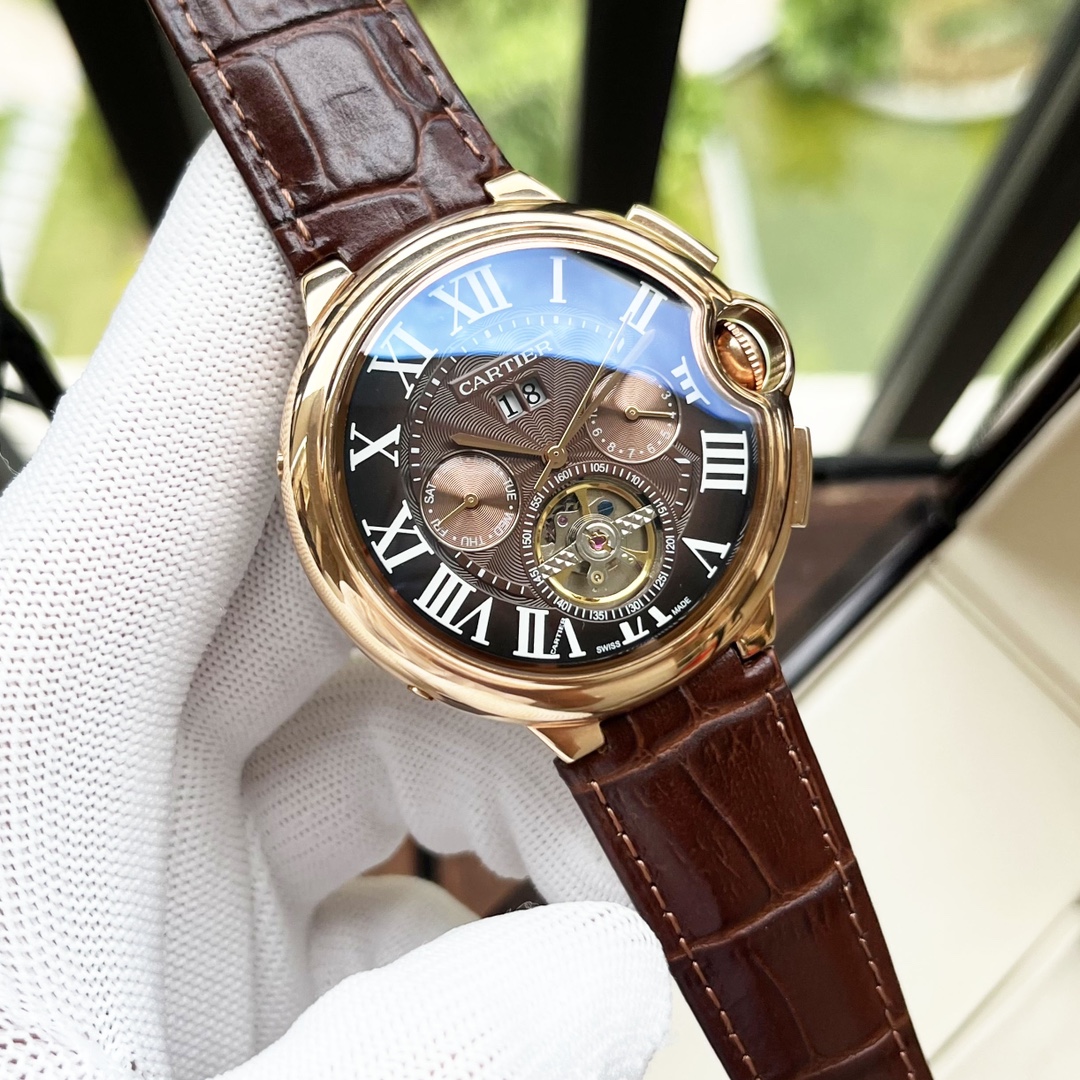 CARTIERカルティエに似てる時計スーパーコピー フランス 薄いワッチ レザー 丸い形 ブラウン_4