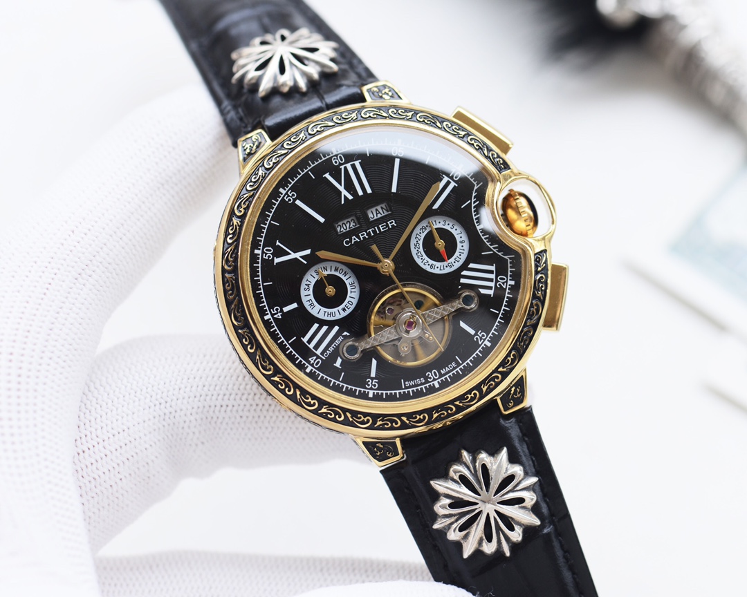 CARTIER腕時計カルティエ偽物 フランス 薄いワッチ レザー 丸い形 シルバー ゴールド_3