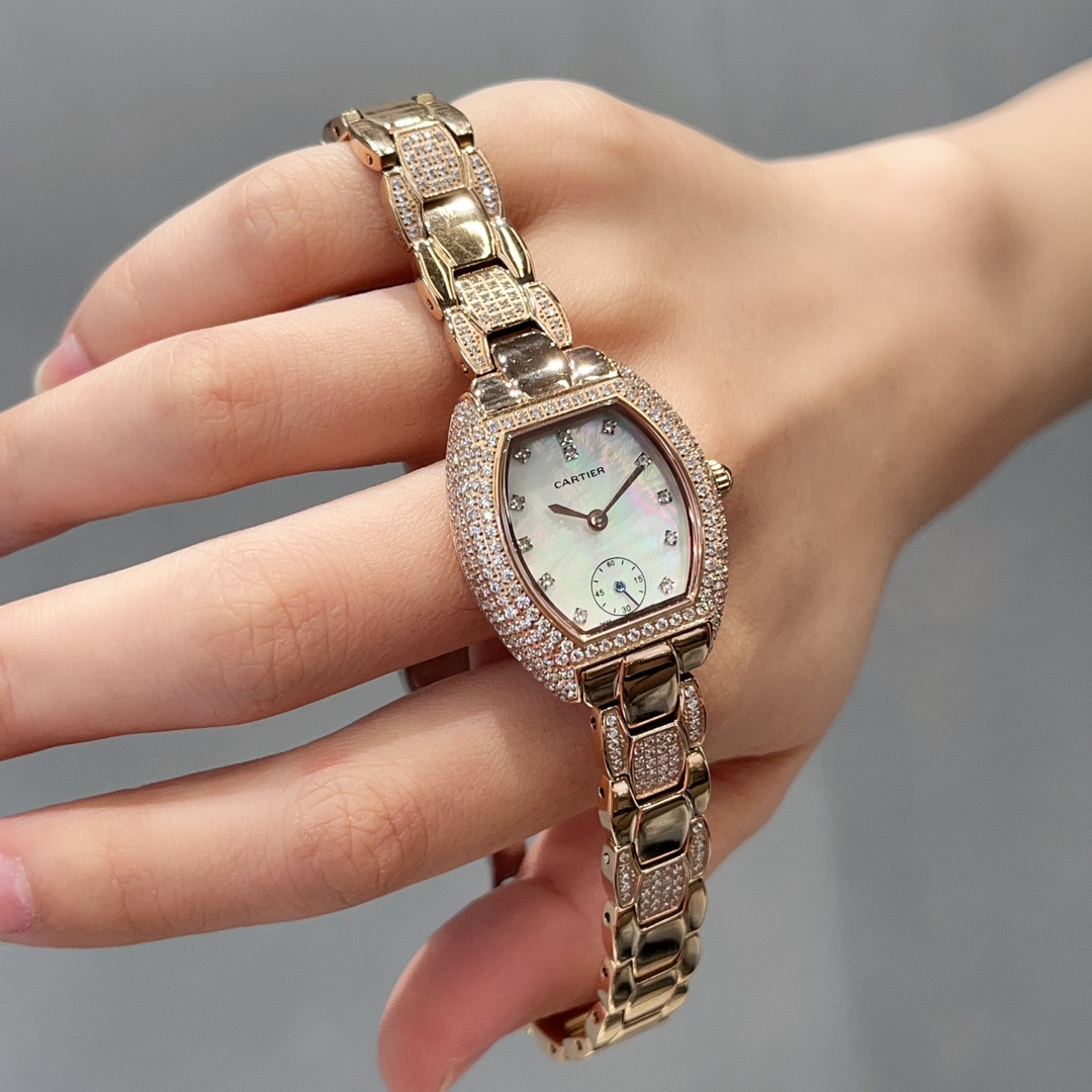 CARTIERカルティエ 本物激安通販 フランス 薄い腕時計 レザー 水晶ダイヤモンド 新商品 限定品 ゴールド_2