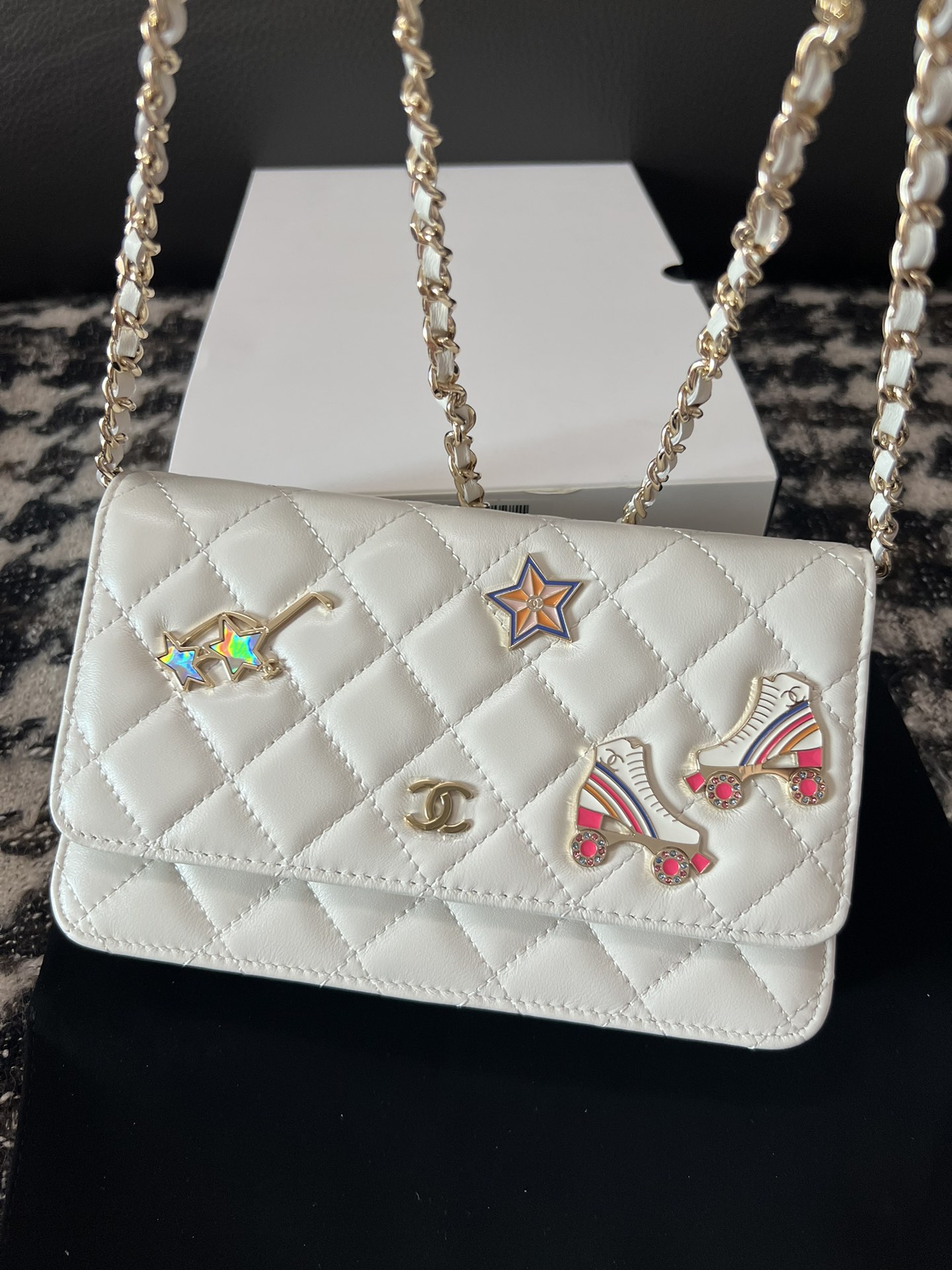 chanel アメリカコピー シャネル ショルダーバッグ チェック柄 星アクセサリー ホワイト_3