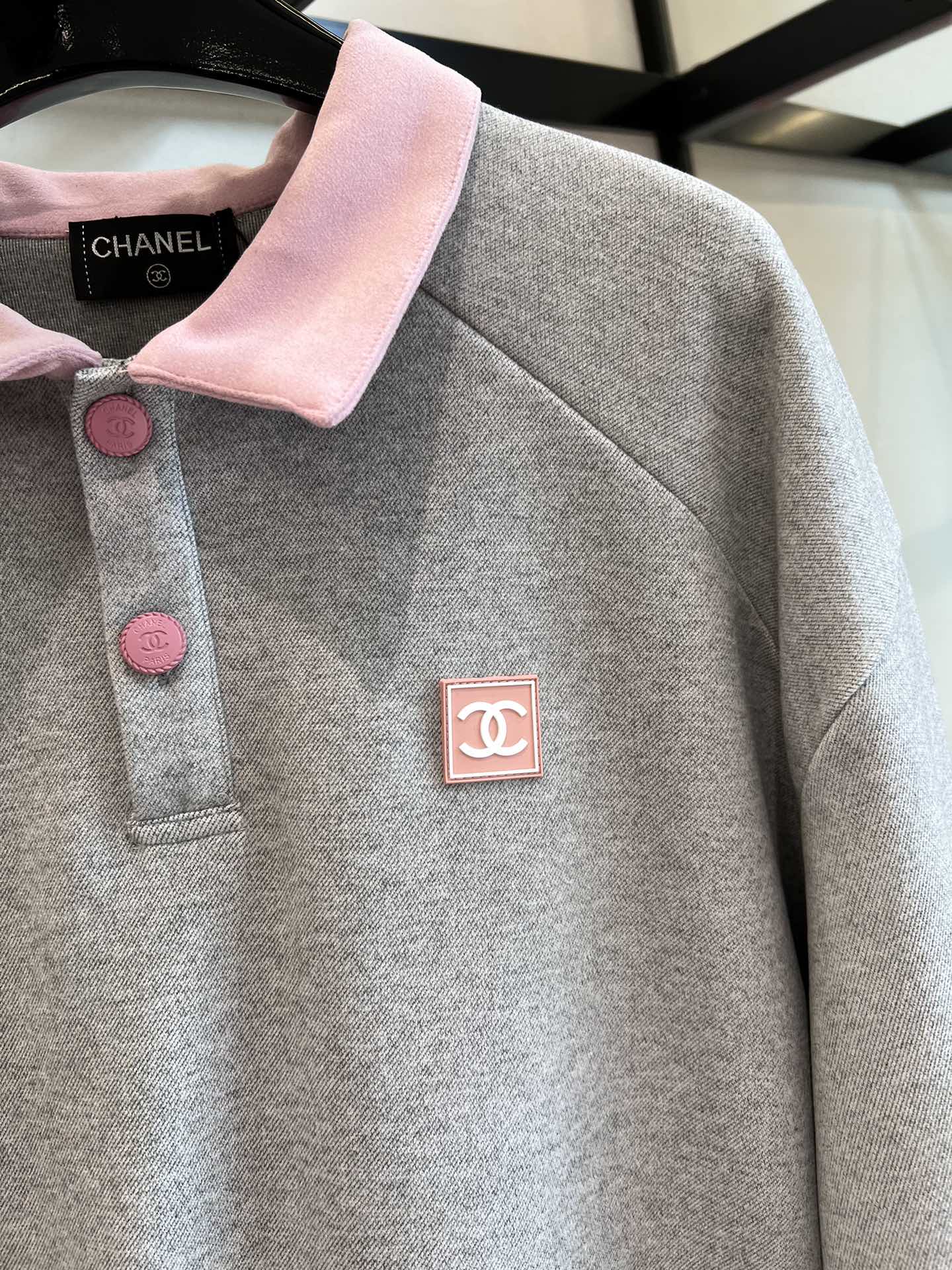 chanel シャネル 本物とコピーの見分け方 POLOシャツ 快適 柔らかい 純綿 長袖 ピンク グレイ  _5