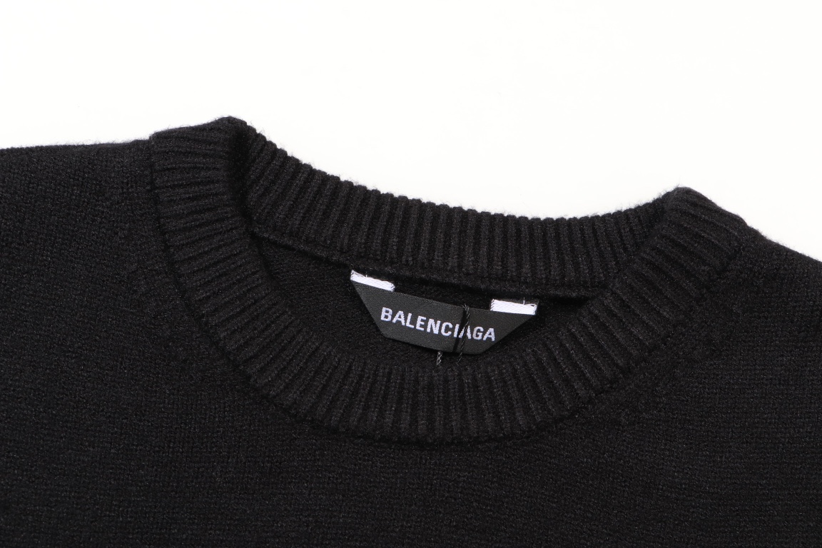 バレンシアガ 宇宙人n級品 丸首のウールセーター 左袖 ゴム製のロゴ_5