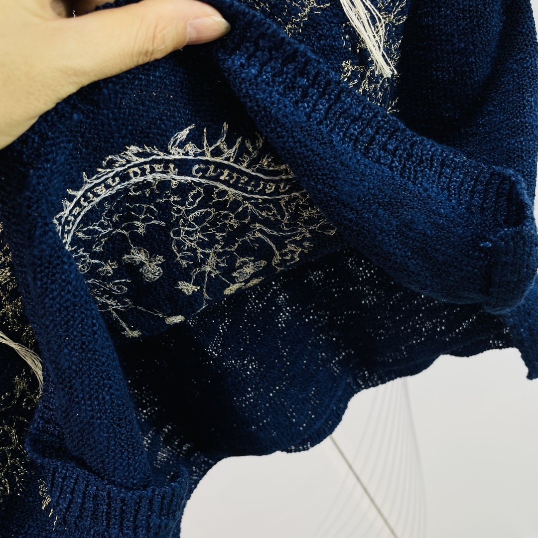 ディオールの世界スーパーコピー  短袖 コットン 柔らかい 蝶の刺繍セーター ベストフリンジ ファッション ブルー_6
