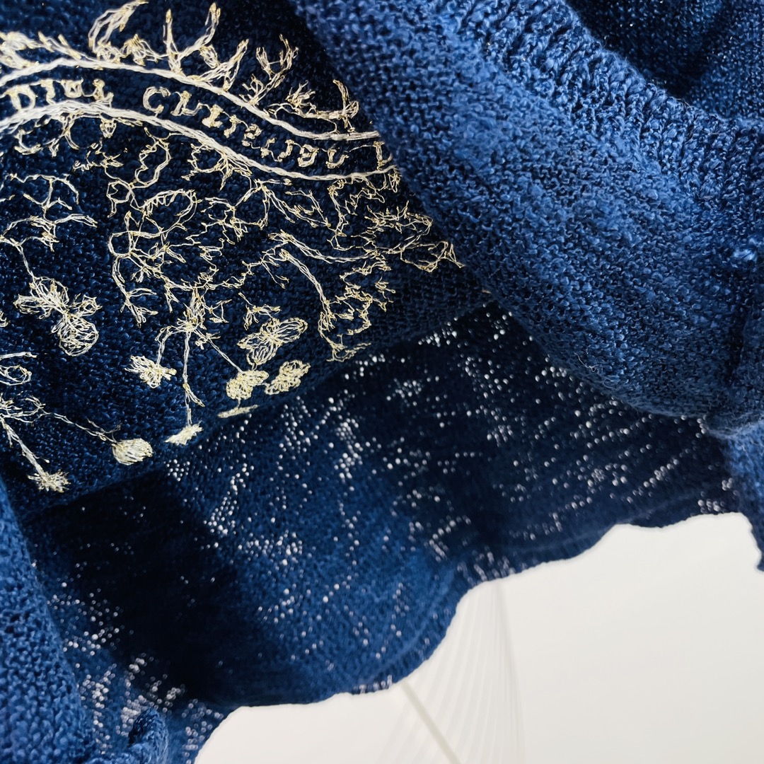 ディオールの世界スーパーコピー  短袖 コットン 柔らかい 蝶の刺繍セーター ベストフリンジ ファッション ブルー_8