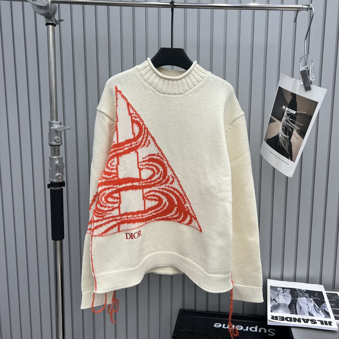ディオール 知恵袋n級品  長袖 コットン 柔らかい 三角ロゴのニットセーター 暖かい ファッション ホワイト_1