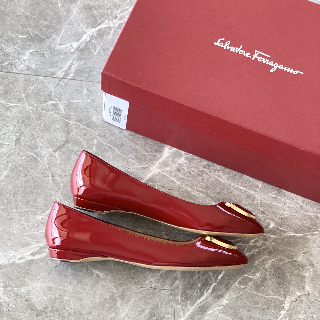 FERRAGAMOレディース 人気コピー 春夏シューズ レザー ファッション1.5cm ラウンドトウ レッド_5