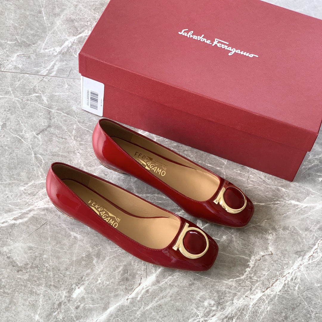 FERRAGAMOレディース 人気コピー 春夏シューズ レザー ファッション1.5cm ラウンドトウ レッド_6