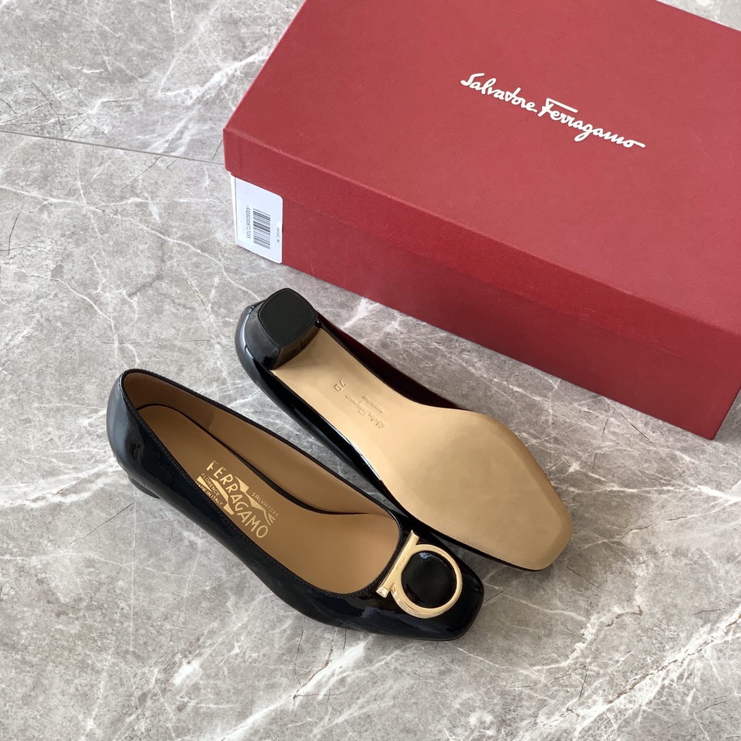 FERRAGAMOリボンスーパーコピー 春夏シューズ レザー ファッション 4cm ラウンドトウ ブラック_6