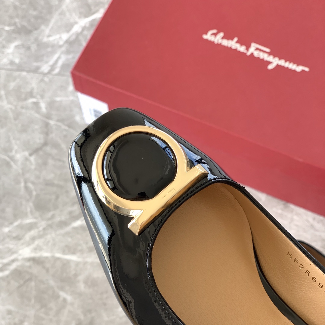 FERRAGAMOリボンスーパーコピー 春夏シューズ レザー ファッション 4cm ラウンドトウ ブラック_7