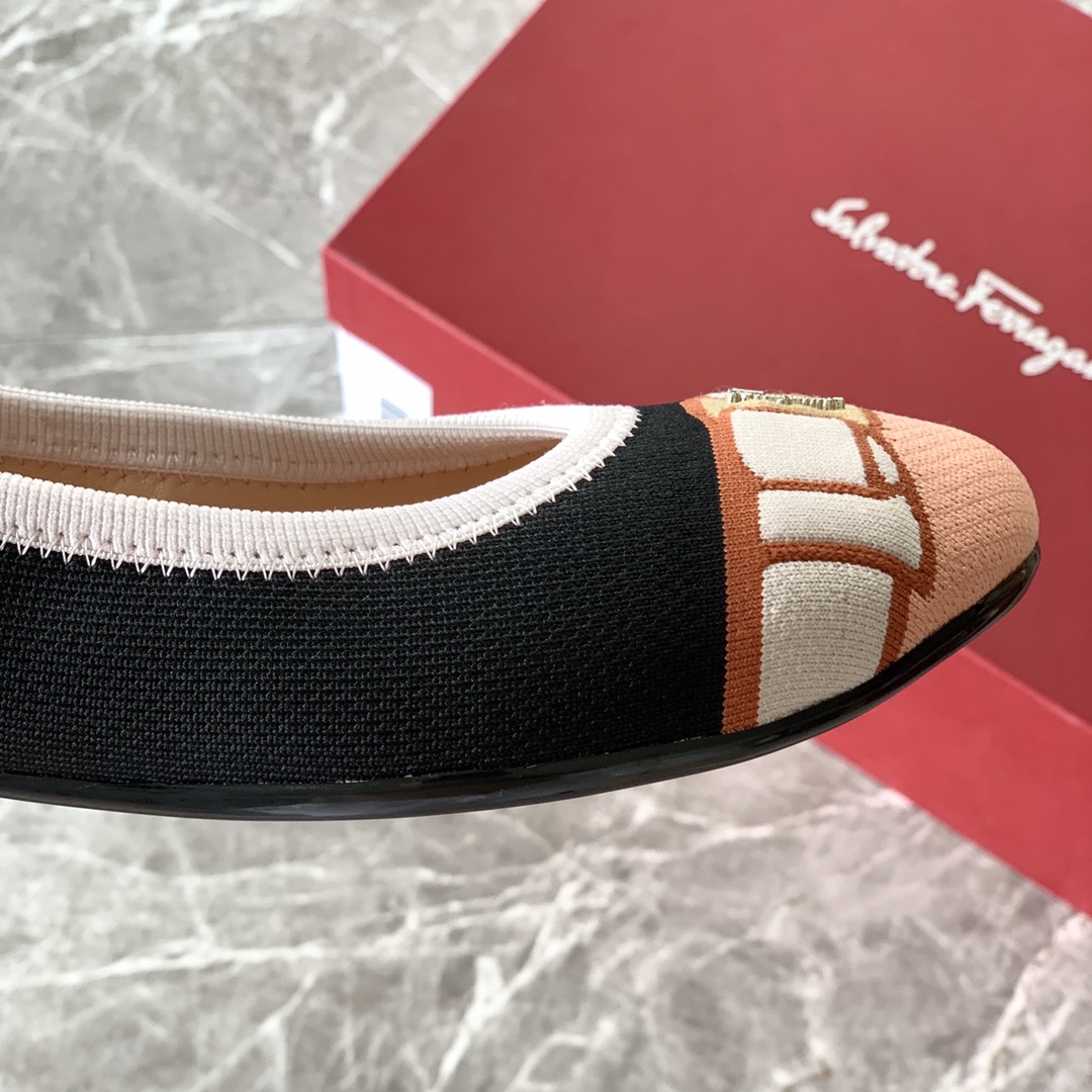 FERRAGAMOパンプス アウトレットｎ級品 春夏リボン付きフラットバレエシューズ レディース ブラック_7