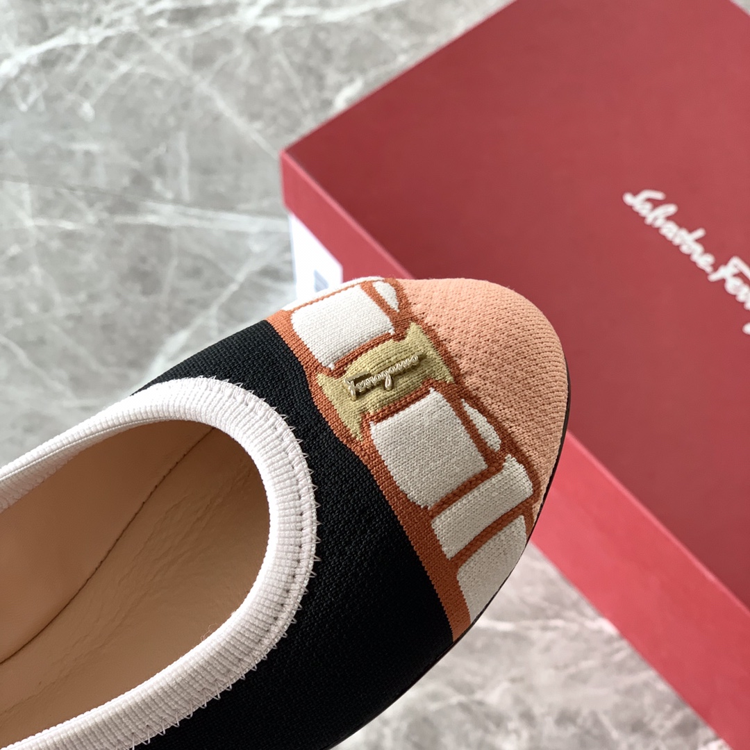 FERRAGAMOパンプス アウトレットｎ級品 春夏リボン付きフラットバレエシューズ レディース ブラック_8