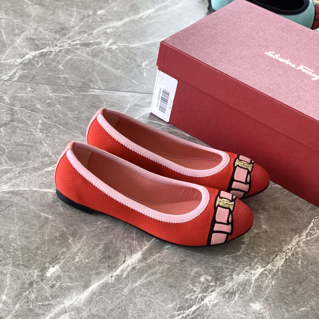 FERRAGAMOアウトレット専用コピー 春夏リボン付きフラットバレエシューズ レディース レッド_4