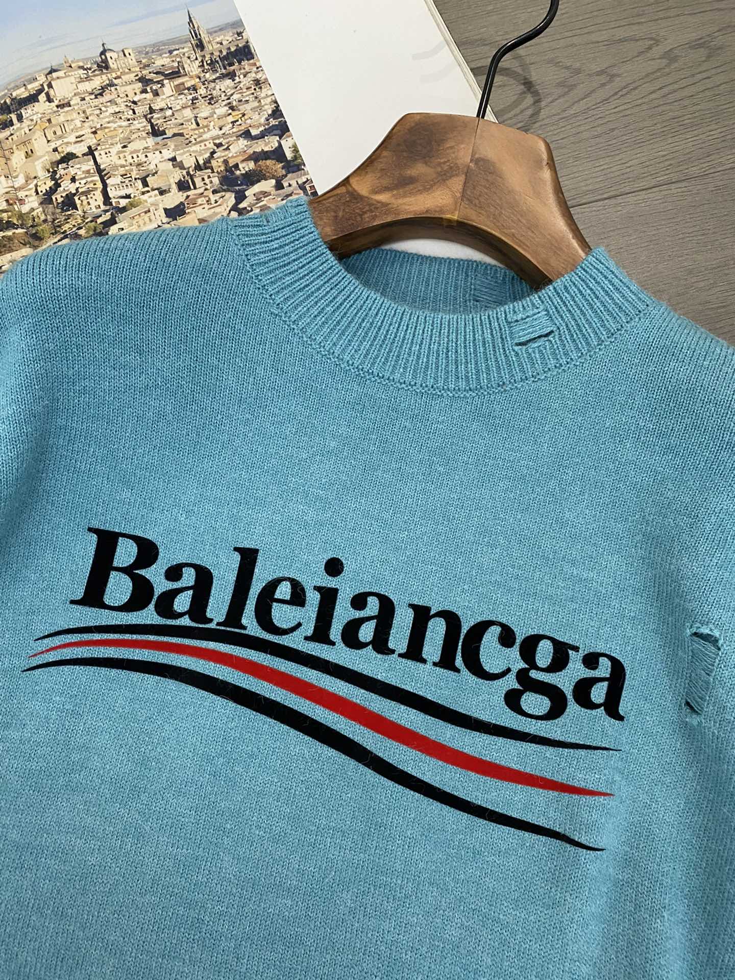 バレンシアガといえばコピー BALENCIAGA 長袖 柔らかい 純綿 セーター 暖かい ブルー_4