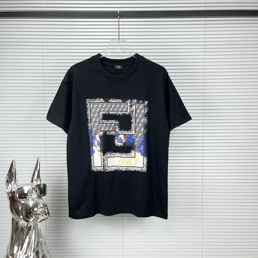 フェンディ激安通販スーパーコピー半袖Tシャツコットンブラック柔らかい花柄レディースメンズ_1